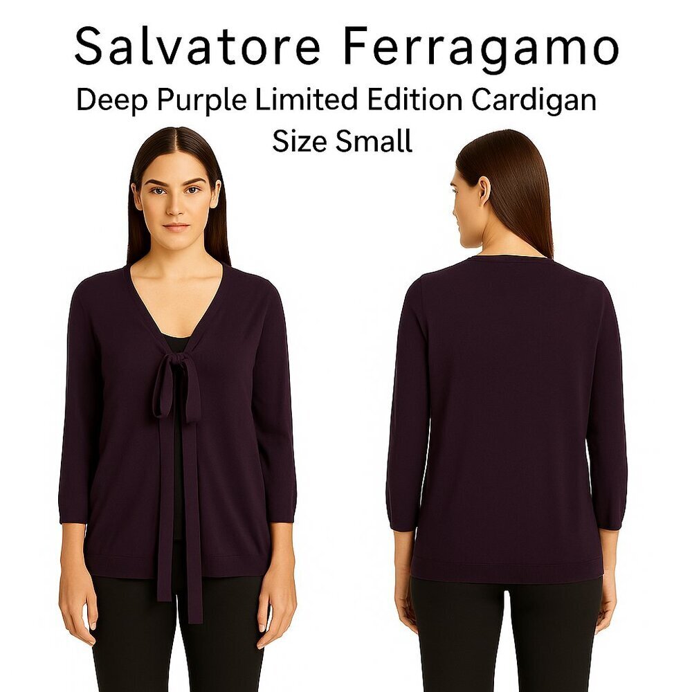 Salvatore Ferragamo Limited Edition Purple Virgin Wool Cardigan Size S